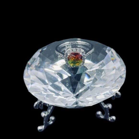 Bomb Party 925 Ring Mystic Topaz Halo Sterling Silver Size 8.5 Statement Jewelry - Picture 3 of 7